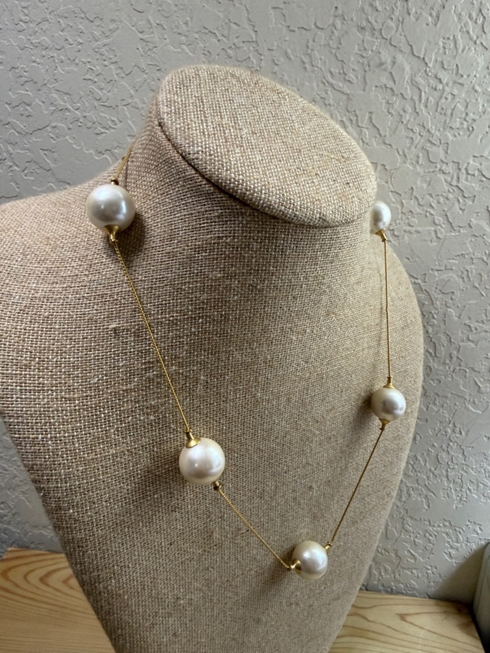 Anne Klein Gold Chain Necklace with White Pearl Stations - Picture 2 of 6